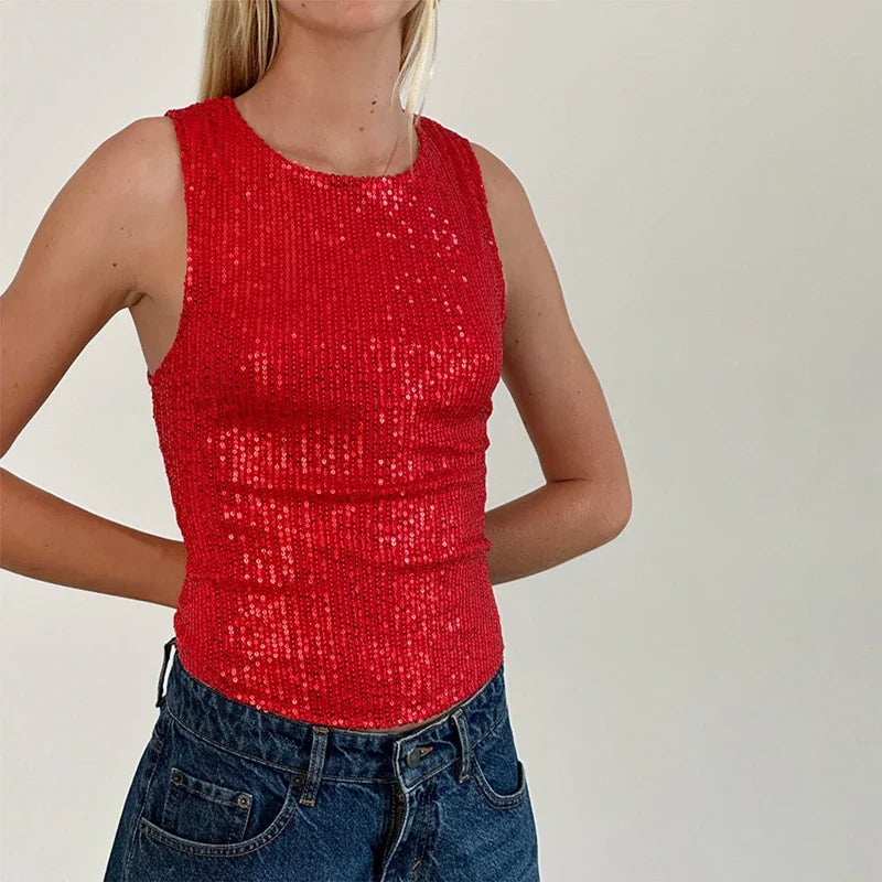 Top scintillant Lila - Rouge
